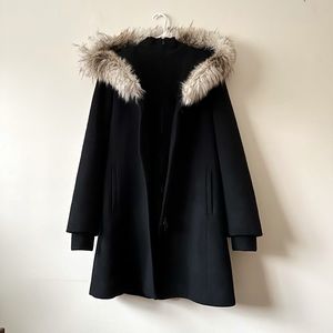 BABATON Black Faux Fur Wool Hooded Parka